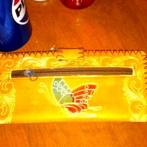 Genuine vintage engraved leather wallet